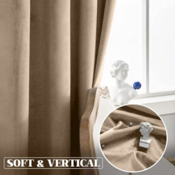 Moonlight Bedding Velvet Ring Top Curtains- Fully Lined Dim Out Blackout Pair, Ultra Soft Thermal Curtains (Beige, 90 X 90 Inch) - thumbnail 5