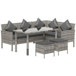 Outsunny 5Pcs Rattan Dining Corner Sofa Set, Garden Furniture Set, Dark Grey - thumbnail 2