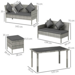 Outsunny 5Pcs Rattan Dining Corner Sofa Set, Garden Furniture Set, Dark Grey - thumbnail 3