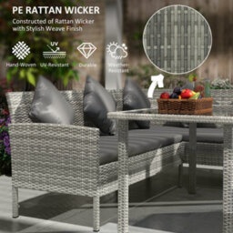 Outsunny 5Pcs Rattan Dining Corner Sofa Set, Garden Furniture Set, Dark Grey - thumbnail 4