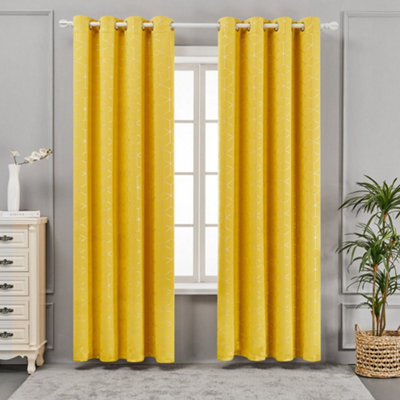 Deconovo Blackout Thermal Curtains, Diamond Foil Printed Eyelet Curtains For Bedroom 66 X 72 Inch, Mellow Yellow, One Pair - image 1