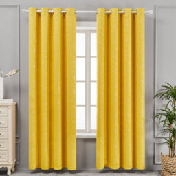 Deconovo Blackout Thermal Curtains, Diamond Foil Printed Eyelet Curtains For Bedroom 66 X 72 Inch, Mellow Yellow, One Pair - thumbnail 2