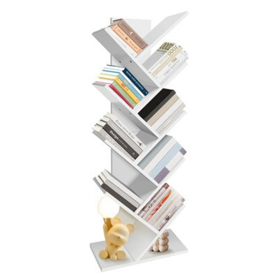 White 9 Tier Bookshelf Tree Shape Bookcase Floor Standing Shelves Storage Furniture - image 1