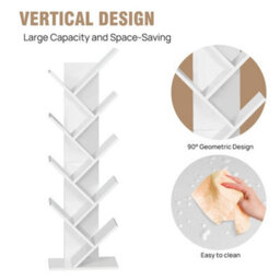 White 9 Tier Bookshelf Tree Shape Bookcase Floor Standing Shelves Storage Furniture - thumbnail 4