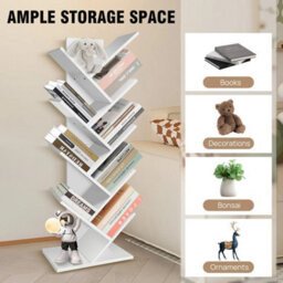 White 9 Tier Bookshelf Tree Shape Bookcase Floor Standing Shelves Storage Furniture - thumbnail 5