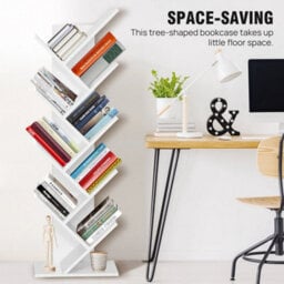 White 9 Tier Bookshelf Tree Shape Bookcase Floor Standing Shelves Storage Furniture - thumbnail 2