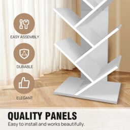 White 9 Tier Bookshelf Tree Shape Bookcase Floor Standing Shelves Storage Furniture - thumbnail 3