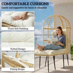 Outsunny Standing Egg Chair Lounge Chair With Footstool, Cushion, Beige - thumbnail 6