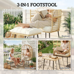 Outsunny Standing Egg Chair Lounge Chair With Footstool, Cushion, Beige - thumbnail 7