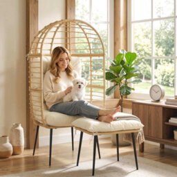 Outsunny Standing Egg Chair Lounge Chair With Footstool, Cushion, Beige - thumbnail 9