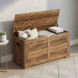 LEDREM Storage Chest, Storage Bench, Blanket Box With 2 Safety Hinges, Shoe Storage Bench, Farmhouse Style, Brown - thumbnail 6