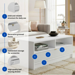 Coffee Table With Drawer Tireno 1Sz White Velvet Modern Living Room Table Loft Metal Frame Industrial Style 100X50Cm - thumbnail 5