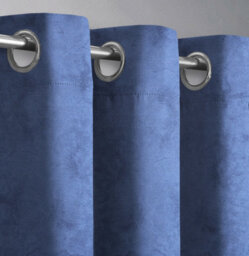 Velosso Cotton Ringtop Curtains With Header Tape Top, Ring Top Finish - Machine Cold Washable, Modern Minimalist Design - Blue