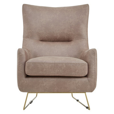 Orsina Brown Faux Leather Armchair,accent Chair With Golden Iron Legs,faux Chair,curved Backrest Chair For Reading - image 1