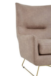Orsina Brown Faux Leather Armchair,accent Chair With Golden Iron Legs,faux Chair,curved Backrest Chair For Reading - thumbnail 5