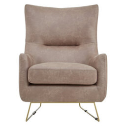 Orsina Brown Faux Leather Armchair,accent Chair With Golden Iron Legs,faux Chair,curved Backrest Chair For Reading