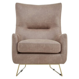 Orsina Brown Faux Leather Armchair,accent Chair With Golden Iron Legs,faux Chair,curved Backrest Chair For Reading - thumbnail 6