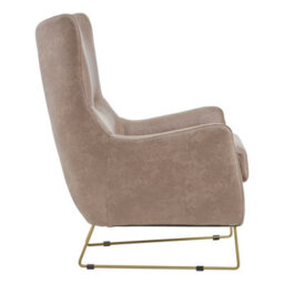 Orsina Brown Faux Leather Armchair,accent Chair With Golden Iron Legs,faux Chair,curved Backrest Chair For Reading - thumbnail 3