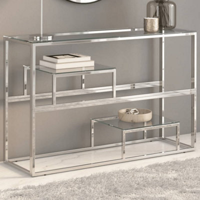 Vidaxl Console Table Silver Stainless Steel And Tempered Glass - image 1
