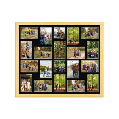 AK Frames 80X70Cm Light Oak Classic Multi Photo Frame With Black Mount - Holds 20 Apertures (18X) 6X4, (2X) 4X4 Photos