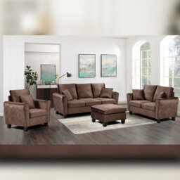 Comfy Living Brushed Velvet 3 Seater Sofa, 2 Seater Sofa And Chair In Brown
