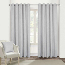 "Homescapes Light Grey Heavy Boucle Textured Blackout Lined Eyelet Curtain Pair, 66 X 72""" - thumbnail 1