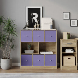 Urbn-Living Urbnliving Asymmetrical 8 Cube Bookcase Shelf Storage Unit W/ 6 Fabric Drawer Inserts (Oak+Lilac) - thumbnail 4