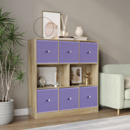 Urbn-Living Urbnliving Asymmetrical 8 Cube Bookcase Shelf Storage Unit W/ 6 Fabric Drawer Inserts (Oak+Lilac)