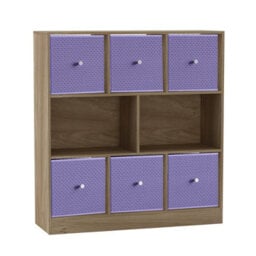 Urbn-Living Urbnliving Asymmetrical 8 Cube Bookcase Shelf Storage Unit W/ 6 Fabric Drawer Inserts (Oak+Lilac) - thumbnail 3