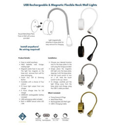 CGC Lighting Cgc Matilda Satin Nickel Adjustable Flexible Neck Led Rechargeable Magnetic Usb Reading Bedside Wall Light - thumbnail 6