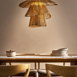 Wyld And Coco Natural Jute Pendant Lamp With Black Iron Base - Large Hanging Light For Living Room - thumbnail 2