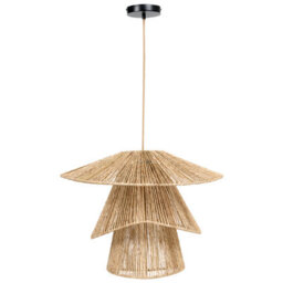 Wyld And Coco Natural Jute Pendant Lamp With Black Iron Base - Large Hanging Light For Living Room - thumbnail 5