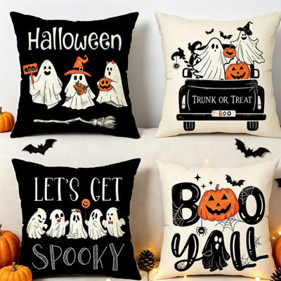 CLEFFNS Halloween Throw Pillows Set Of 4, 18 X 18 Inch Spooky Ghost Decorative Pillowcase, Soft Black White Accent Cushions For Sofa, Bed - image 1