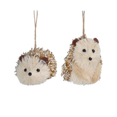 Gisela Graham Christmas, Set Of 2 Gold Bristle Hedgehog Decorations