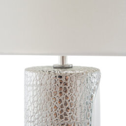 Beliani Table Lamp White Porcelain Pillar Base With Faux Silk Drum Shade - 30Cm X 52Cm - thumbnail 4