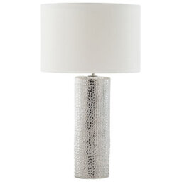 Beliani Table Lamp White Porcelain Pillar Base With Faux Silk Drum Shade - 30Cm X 52Cm - thumbnail 2
