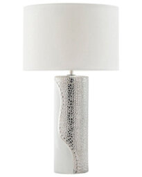 Beliani Table Lamp White Porcelain Pillar Base With Faux Silk Drum Shade - 30Cm X 52Cm - thumbnail 3