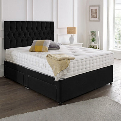 Dining Tables Beirut Matching Headboard Divan Set, 2 Drawer On Same Side With Sprung 1500 Comfort Mattress - Plush Black  - King - image 1