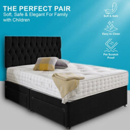 Dining Tables Beirut Matching Headboard Divan Set, 2 Drawer On Same Side With Sprung 1500 Comfort Mattress - Plush Black  - King - thumbnail 2