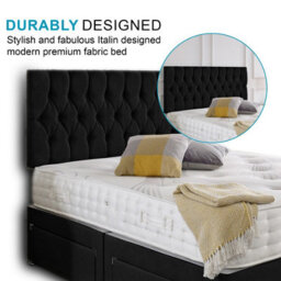 Dining Tables Beirut Matching Headboard Divan Set, 2 Drawer On Same Side With Sprung 1500 Comfort Mattress - Plush Black  - King - thumbnail 3