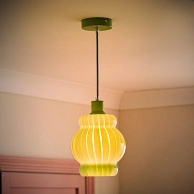 Valuelights Taffy Green Stripe Glass Pendant Ceiling Light And Bulb - image 1