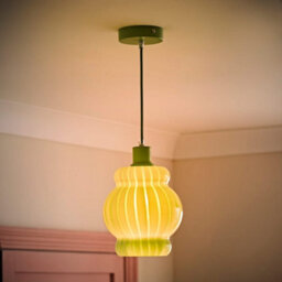 Valuelights Taffy Green Stripe Glass Pendant Ceiling Light And Bulb - thumbnail 1