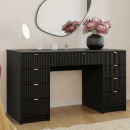 Computer Desk With Storage Tireno Bis Black Molet Laminated Mdf Fluted Drawer Fronts Modern Minimalist Furniture For Home Office