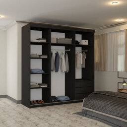 Sliding Wardrobes 4 u LTD Modern Full Mirror Sliding Wardrobe With Led Light & Contemporary Design Black 200Cm - thumbnail 3