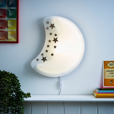 Litecraft White Led Moon & Stars Glow Kids Wall Light - image 1