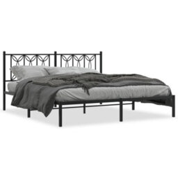 Berkfield Metal Bed Frame Without Mattress With Headboard Black 183X213Cm - thumbnail 2