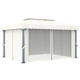 Walplus Gazebo With Curtain 4X3 M Cream White Aluminium - thumbnail 3