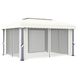 Walplus Gazebo With Curtain 4X3 M Cream White Aluminium - thumbnail 4