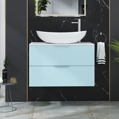 Royal Bathrooms Evora 800mm Powder Blue Fluted Wall Hung Countertop Vanity Unit 2 Drawer With Cesar Basin - image 1