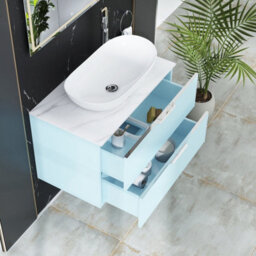 Royal Bathrooms Evora 800mm Powder Blue Fluted Wall Hung Countertop Vanity Unit 2 Drawer With Cesar Basin - thumbnail 3
